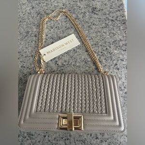 Brand new light gray Madison west purse w gold